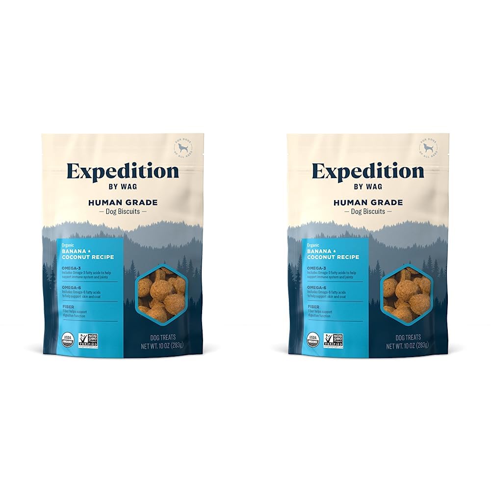 Amazon Brand - Wag Expedition Human Grade Organic Biscuits Dog Treats, Non-GMO, Gluten Free, Pumpkin & Chia Seed, 10oz