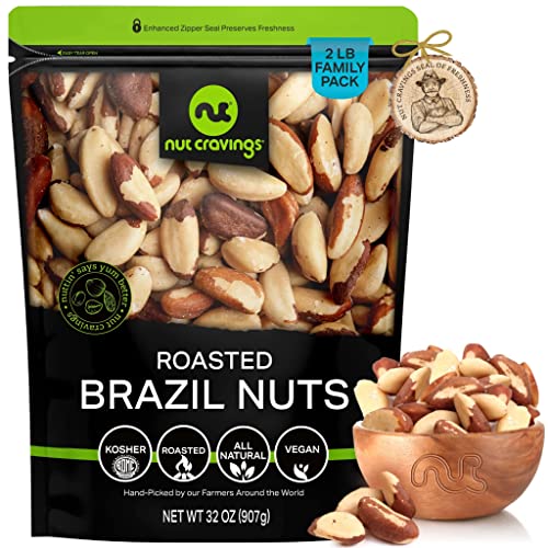 NUT CRAVINGS - Raw Brazil Nuts, Unsalted, No Shell, Whole, (16oz - 1 LB) Bulk Nuts Packed Fresh in Resealable Bag - Kosher Healthy Snack, Natural Keto Vegan -