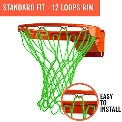 Heavy Duty Basketball Net Replacement - All Weather Anti Whip, Fits Standard Indoor or Outdoor Rims - 12 Loops