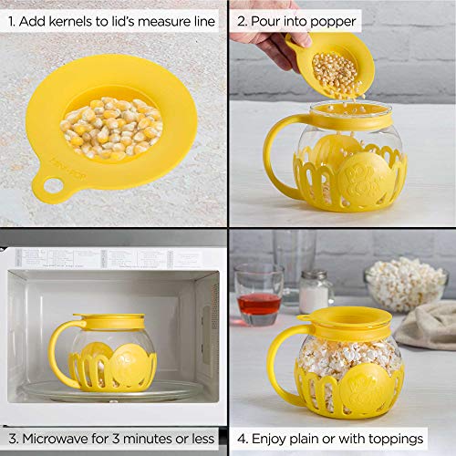 Ecolution Patented Micro-Pop Microwave Popcorn Popper with Temperature Safe Glass, 3-in-1 Lid Measures Kernels and Melts Butter, Made Without BPA, Dishwasher Safe, 3-Quart, Aqua