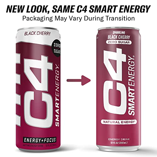 C4 Smart Energy Drink – Boost Focus and Energy with Zero Sugar, Natural Energy, and Nootropics - 200mg Caffeine - Cherry Berry Lime (12oz Pack of 12)