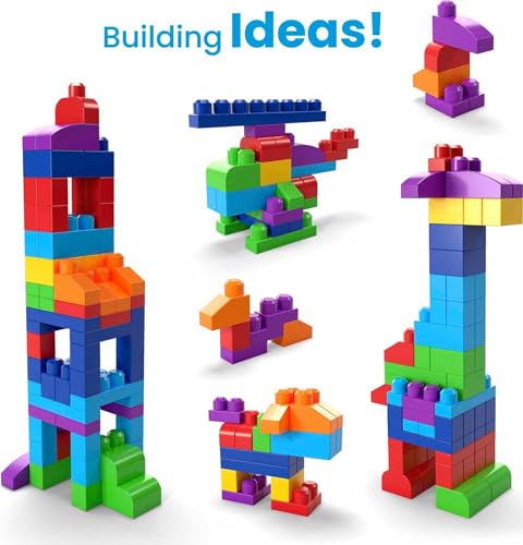 MEGA BLOKS First Builders Toddler Blocks Toys Set, Big Building Bag with 80 Pieces and Storage, Blue, Ages 1+ Years