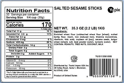 Yupik Sesame Sticks, Salted, 2.2 lb, Pack of 1