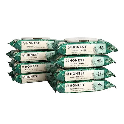 The Honest Company Plant-Based Flushable Wipes | 99% Water, Hypoallergenic, EWG Verified, Safe to Flush | Fragrance Free, 42 Count