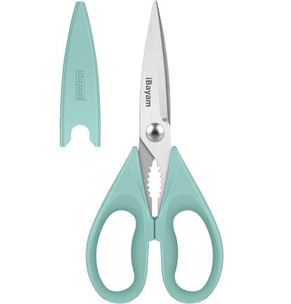 Kitchen Shears, iBayam Kitchen Scissors All Purpose Heavy Duty Meat Scissors Poultry Shears, Dishwasher Safe Food Cooking Scissors Stainless Steel Utility Scissors, 2-Pack, Black, Aqua Sky