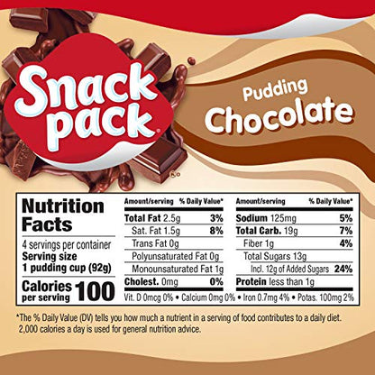 Snack Pack Chocolate Pudding, 4 Count Pudding Cups