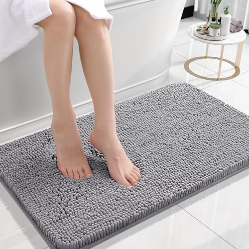 OLANLY Bathroom Rugs 24x16, Extra Soft Absorbent Chenille Bath Rugs, Non-Slip, Dry Quickly, Machine Washable, Bath Mats for Bathroom Floor, Tub and Shower, Beige