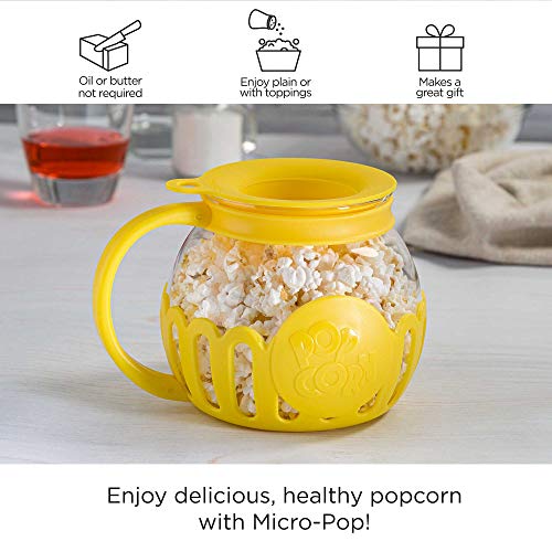 Ecolution Patented Micro-Pop Microwave Popcorn Popper with Temperature Safe Glass, 3-in-1 Lid Measures Kernels and Melts Butter, Made Without BPA, Dishwasher Safe, 3-Quart, Aqua