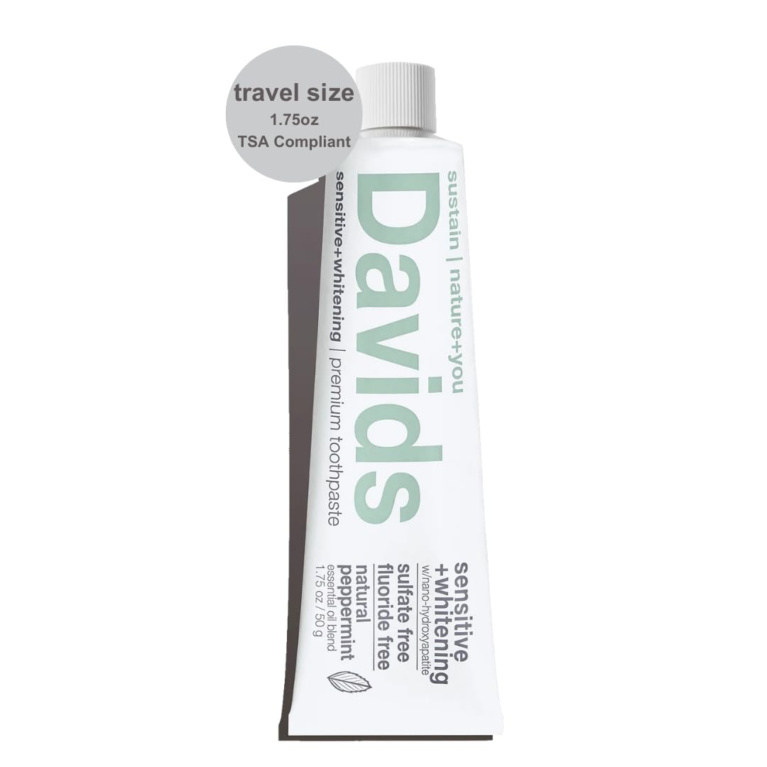 Davids Natural Toothpaste for Teeth Whitening, Peppermint, Antiplaque, Fluoride Free, SLS Free, EWG Verified, Toothpaste Squeezer Included, Recyclable Metal Tube, 5.25oz