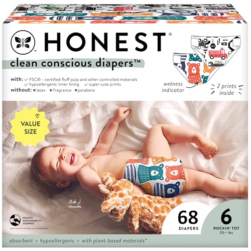 The Honest Company Clean Conscious Diapers | Plant-Based, Sustainable | Above It All + Pandas | Club Box, Size Newborn, 72 Count