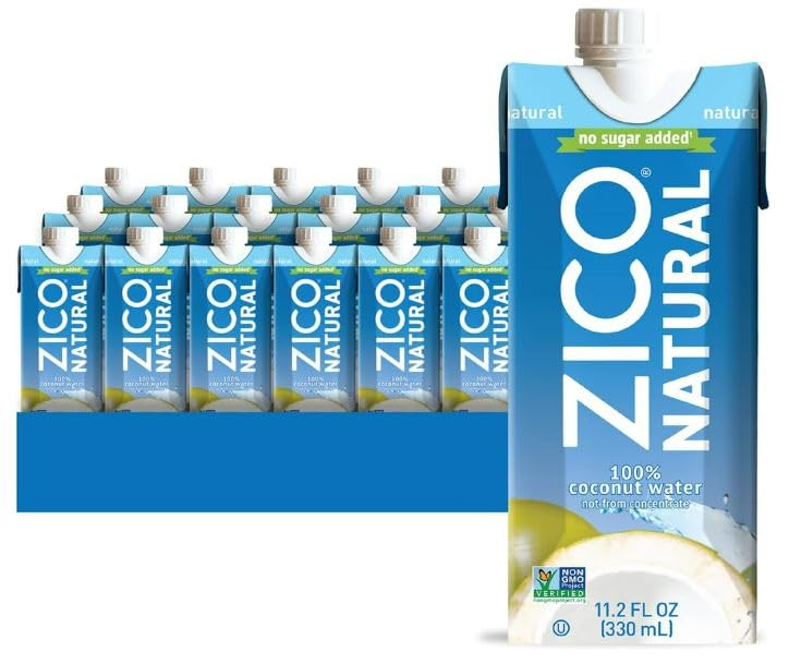 Zico 100% Coconut Water, No added Sugar, Refreshingly Delicious, Hydration with Electrolytes, 11.2 Fl Oz (Pack of 18)