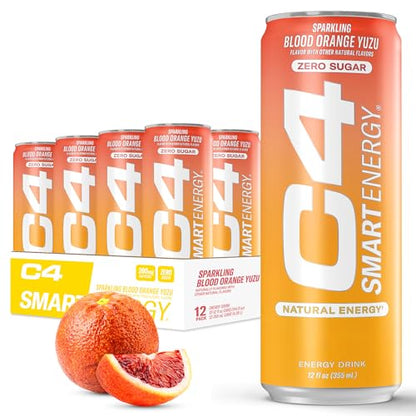 C4 Smart Energy Drink – Boost Focus and Energy with Zero Sugar, Natural Energy, and Nootropics - 200mg Caffeine - Cherry Berry Lime (12oz Pack of 12)