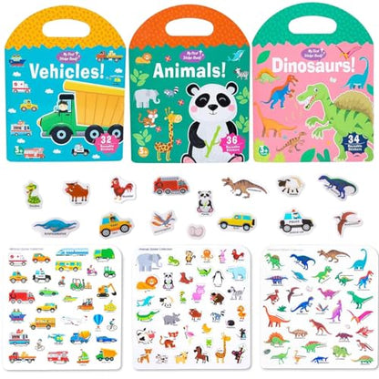 Portable Jelly Quiet Busy Sticker Book, Animal Reusable Sticker Books for Kids, Toddler Sticker Activity Book Preschool Learning Activities Educational Toys for Girls Boys Ages 3+ Birthday Gifts