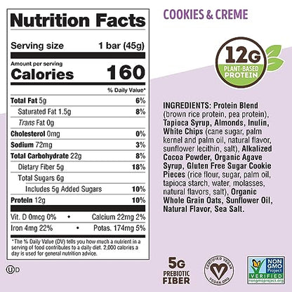 Lenny & Larry's Cookie-fied Bar, Cookies & Creme, 45g - Plant-Based Protein Bar, Vegan and Non-GMO (Pack of 9)