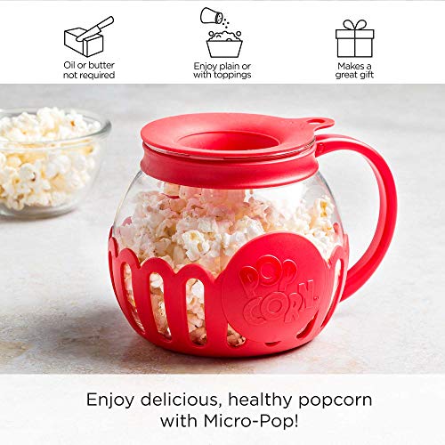 Ecolution Patented Micro-Pop Microwave Popcorn Popper with Temperature Safe Glass, 3-in-1 Lid Measures Kernels and Melts Butter, Made Without BPA, Dishwasher Safe, 3-Quart, Aqua