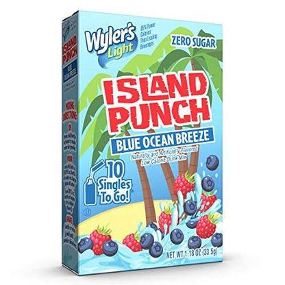 Wyler's Light Island Punch Singles to Go, Variety Pack, Fruity Red Punch, Purple Berry Wave, Berry Jammer and Blue Ocean Breeze, 1 Box (40 Single Servings)