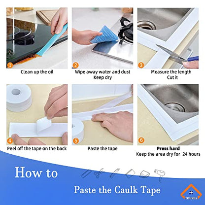 White Caulk Tape Waterproof Self Adhesive,, Toilet Caulk Sealant Tape, Bathtub Caulk Sealing Strip Tape for Bathroom Caulking Tape Shower Caulk