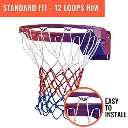 Heavy Duty Basketball Net Replacement - All Weather Anti Whip, Fits Standard Indoor or Outdoor Rims - 12 Loops