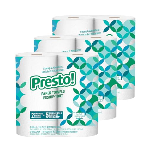 Amazon Brand - Presto! Flex-a-Size Paper Towels, 128 Sheet Family Roll, 16 Rolls (2 Packs of 8), Equivalent to 40 Regular Rolls, White