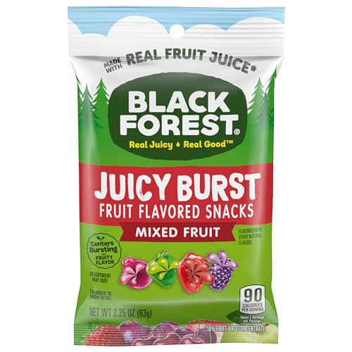 Black Forest, Juicy Burst, Fruit Flavored Snacks, Mixed Fruit Flavors, A Juicy Burst of Natural Flavors, Made with Real Fruit Juice, School Snacks, 0.8 oz 40 ct