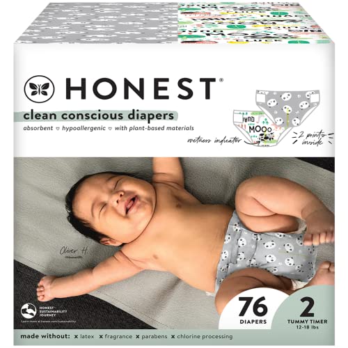 The Honest Company Clean Conscious Diapers | Plant-Based, Sustainable | Above It All + Pandas | Club Box, Size Newborn, 72 Count