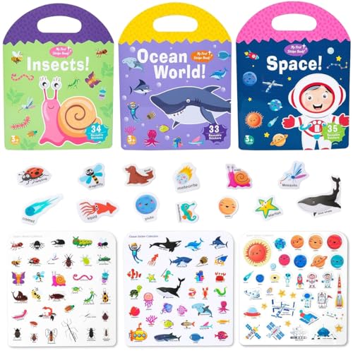 Portable Jelly Quiet Busy Sticker Book, Animal Reusable Sticker Books for Kids, Toddler Sticker Activity Book Preschool Learning Activities Educational Toys for Girls Boys Ages 3+ Birthday Gifts