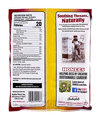 Honees Honey Filled Cough Drops - 20-Piece Single Pack Menthol-Free Lozenges | Temporary Relief from Cough | Soothes Sore Throat | All Natural