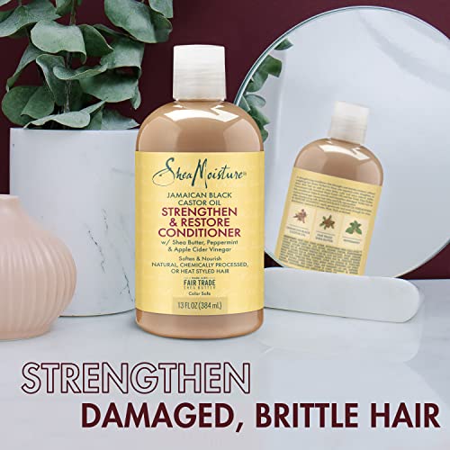 SheaMoisture Conditioner 100% Pure Jamaican Black Castor Oil to Intensely Smooth and Nourish Hair with Shea Butter, Peppermint and Apple Cider Vinegar 13 oz