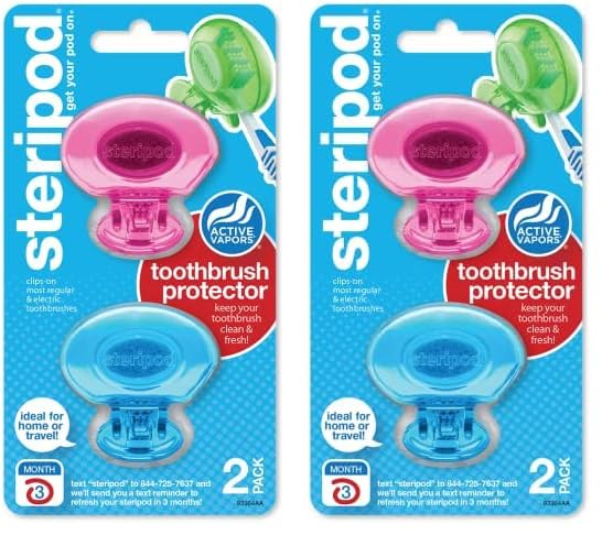 Steripod Clip-On Toothbrush Protector, Keeps Toothbrush Fresh and Clean, Fits Most Manual and Electric Toothbrushes, Pink and Blue, 2 Count (Pack of 1)