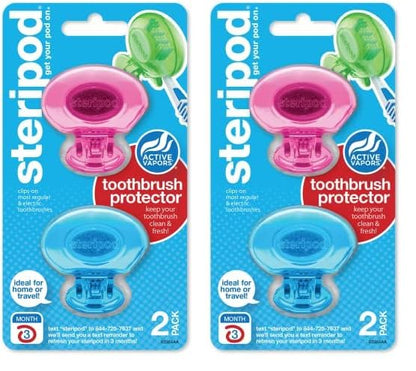 Steripod Clip-On Toothbrush Protector, Keeps Toothbrush Fresh and Clean, Fits Most Manual and Electric Toothbrushes, Pink and Blue, 2 Count (Pack of 1)