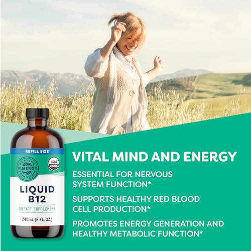 Vimergy USDA Organic B12, 30 Servings – Alcohol Free B-12 Liquid Vitamin - Supports Brain Energy, Nervous System, Cognition, Memory - No Gluten, Non-GMO, Vegan & Paleo - Naturally Sweet Flavor (30 ml)