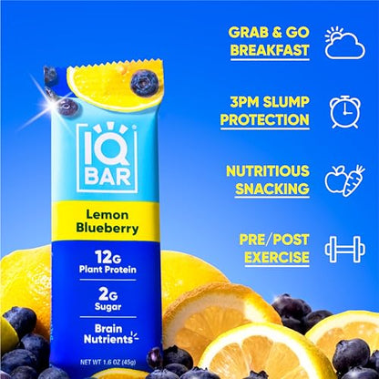 IQBAR Brain and Body Plant Protein Bars - Almond Butter Chip - 12 Count, Low Carb, High Fiber, Gluten Free, Vegan Snacks - Low Sugar Keto Energy Bars