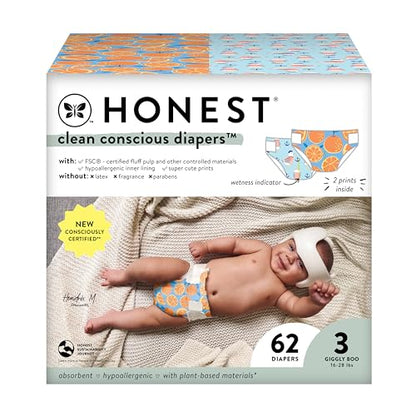 The Honest Company Clean Conscious Diapers | Plant-Based, Sustainable | Above It All + Pandas | Club Box, Size Newborn, 72 Count