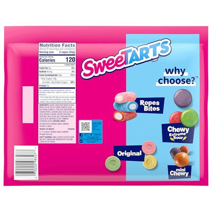 SweeTARTS Ropes, Candy, Twisted Rainbow Punch, Soft and Chewy, Back to School Sweet Treat, 9 oz