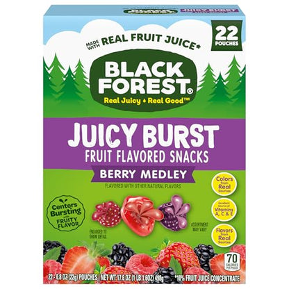 Black Forest, Juicy Burst, Fruit Flavored Snacks, Mixed Fruit Flavors, A Juicy Burst of Natural Flavors, Made with Real Fruit Juice, School Snacks, 0.8 oz 40 ct