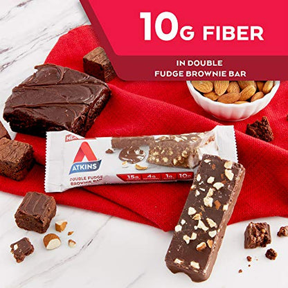 Atkins Double Fudge Brownie Protein Meal Bar, High Fiber, 15g Protein, 1g Sugar, 4g Net Carb, Meal Replacement, Keto Friendly