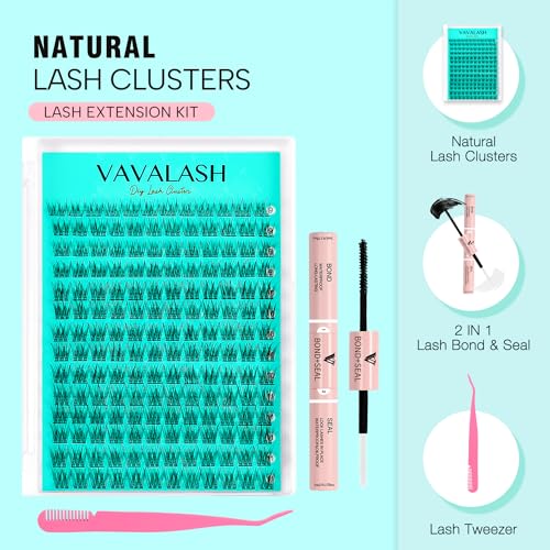 VAVALASH DIY Lash Extension Kit 280 Clusters Individual Lashes Kit 30D 40D 0.07D-10-16mm Lash Clusters, Lash Bond and Seal, Lash Tweezer for DIY Eyelash Extension at Home（Kit-30D+40D-0.07D-10-16MIX）