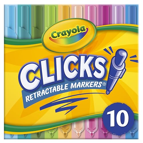 Crayola Clicks Retractable Tip Markers (10ct), Washable Art Marker Set, Coloring Markers for Kids, Back to School Supplies, 3+