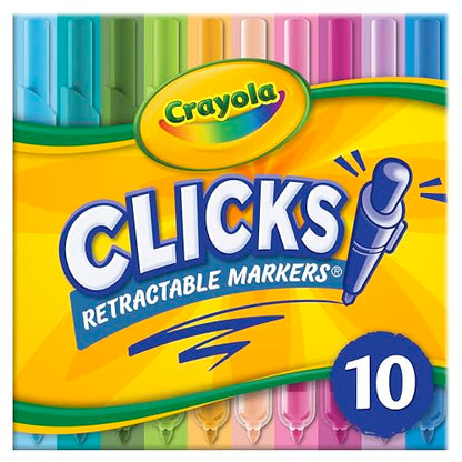 Crayola Clicks Retractable Tip Markers (10ct), Washable Art Marker Set, Coloring Markers for Kids, Back to School Supplies, 3+