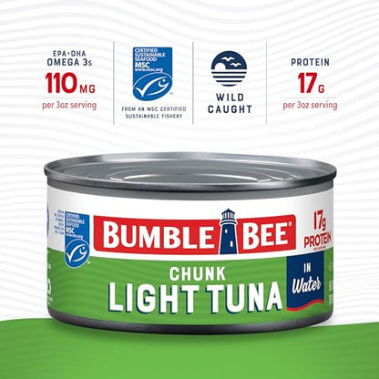 Bumble Bee Chunk Light Tuna In Water, 5 oz Cans (Pack of 24) - Wild Caught Skipjack Tuna - 23g Protein Per Serving - MSC Certified Sustainable Seafood, Non-GMO, Gluten Free, Kosher