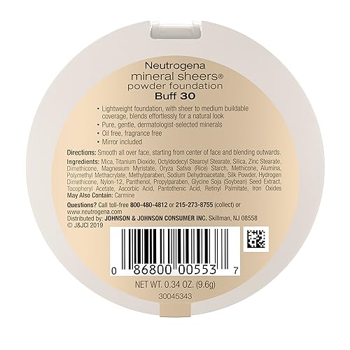 Neutrogena Mineral Sheers Compact Powder Foundation, Lightweight & Oil-Free Mineral Foundation, Fragrance-Free, Nude 40,.34 oz