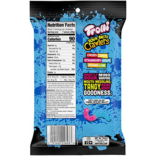 Trolli Sour Brite Crawlers Candy, Original Flavored Sour Gummy Worms, 7.2 Ounce (Pack of 4)