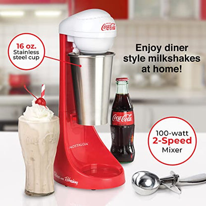 Nostalgia Two-Speed Electric Milkshake Maker and Drink Mixer, Includes 16-Ounce Stainless Steel Mixing Cup and Rod, Cream