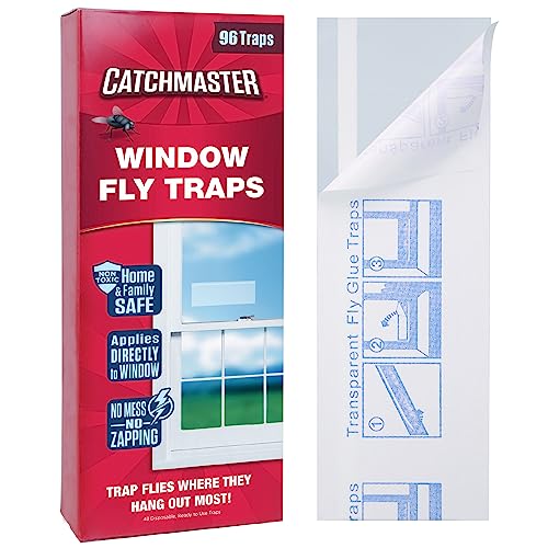 Window Fly Traps by Catchmaster - 12 Count, Ready to Use Indoors. Insect, Bugs, Fly & Fruit Fly Glue Adhesive Sticky Paper - Waterproof Easy Application Ready Disposable Non-Toxic