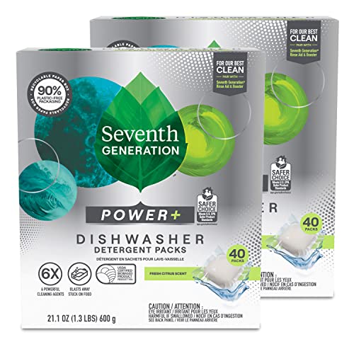 Seventh Generation Power Plus Dishwasher Detergent Packs Fresh Citrus scent Pack of 2 for sparkling dishes Dishwasher tabs 40 count