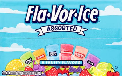 Fla-Vor-Ice Popsicle Variety Pack of 1.5 Oz Freezer Bars, Assorted Flavors, 100 Count