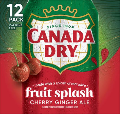 Canada Dry Fruit Splash Cherry Ginger Ale Zero Sugar Soda, 12 fl oz cans, 12 pack