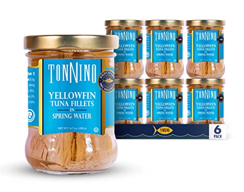 Tonnino Yellowfin Tuna in Olive Oil, Gluten-Free Premium Jarred Atun, Healthy Snacks for Adults, Ready to Eat Meals, EBT Eligible Items, Alternative of Salmon, Pack of 6