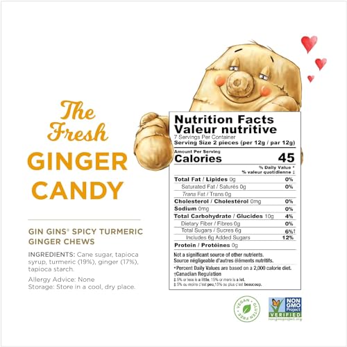 GIN GINS Original Ginger Chews by The Ginger People – Anti-Nausea and Digestion Aid, Individually Wrapped Healthy Candy – Original Flavor, 3 Oz Bag (Pack of 1)