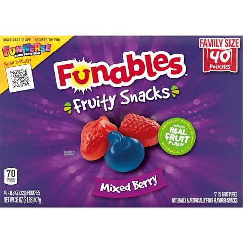 Funables Fruity Snacks, Mixed Berry, Flavored Snacks, Back to School Snack for Lunch, 32 oz 40 ct